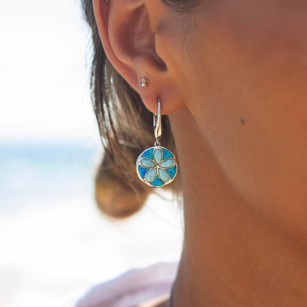 Larimar Flowering Sand Dollar Earrings with Opalite Earrings Island by Koa Nani 