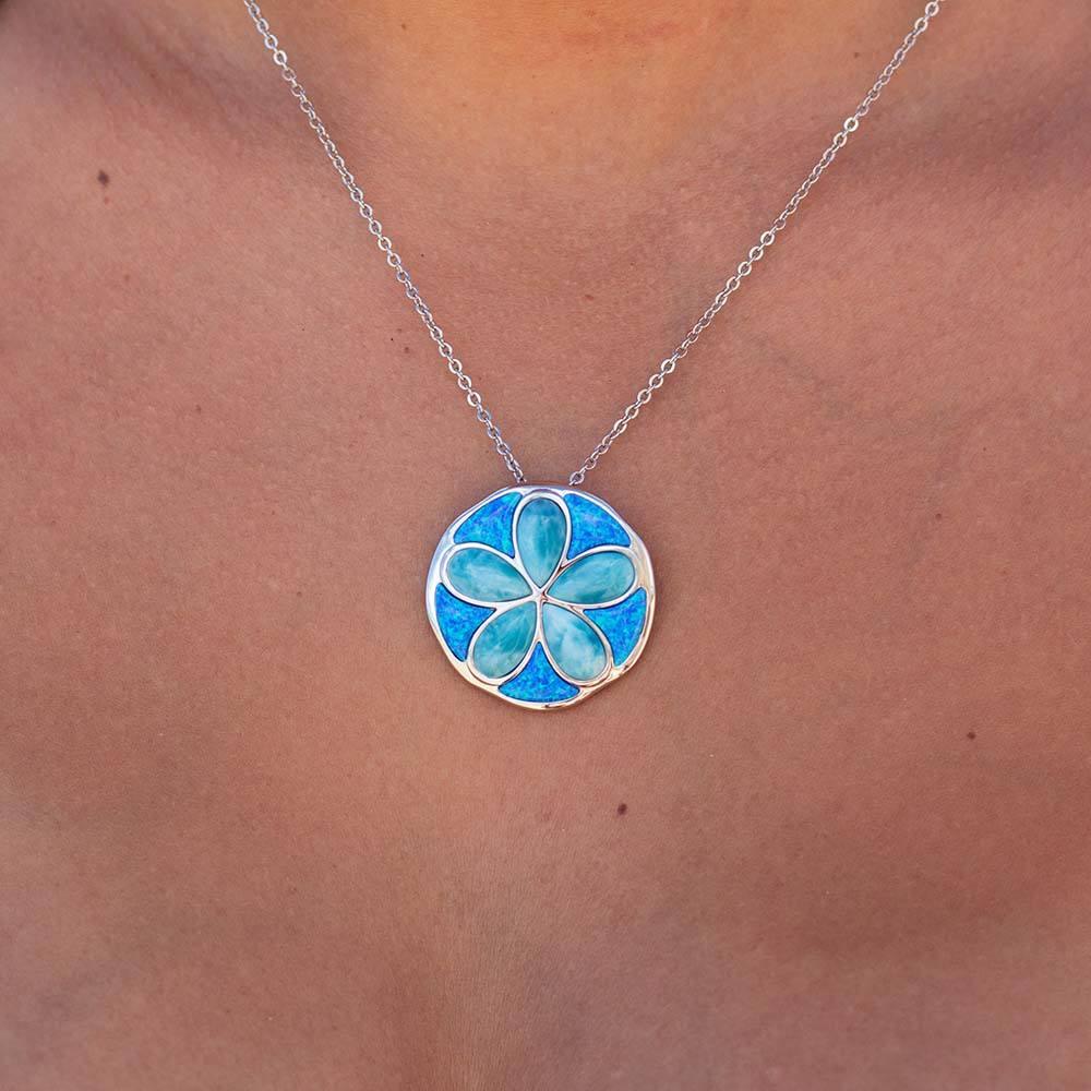 Larimar Flowering Sand Dollar Pendant with Opalite Pendant Island by Koa Nani 