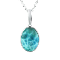 The picture shows a 925 sterling silver larimar oval pendant.