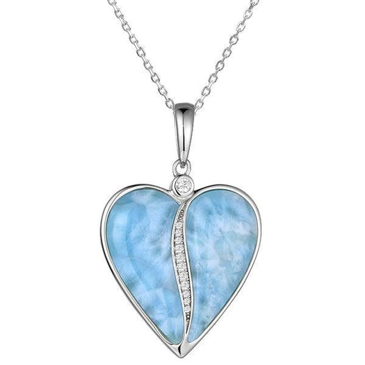 The picture shows a sterling silver larimar heart pendant.