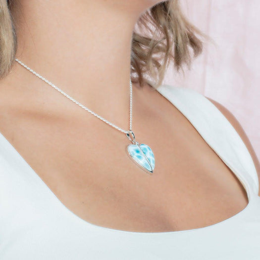 The picture shows a sterling silver larimar heart pendant.