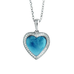 The picture shows a 925 sterling silver larimar heart pendant.