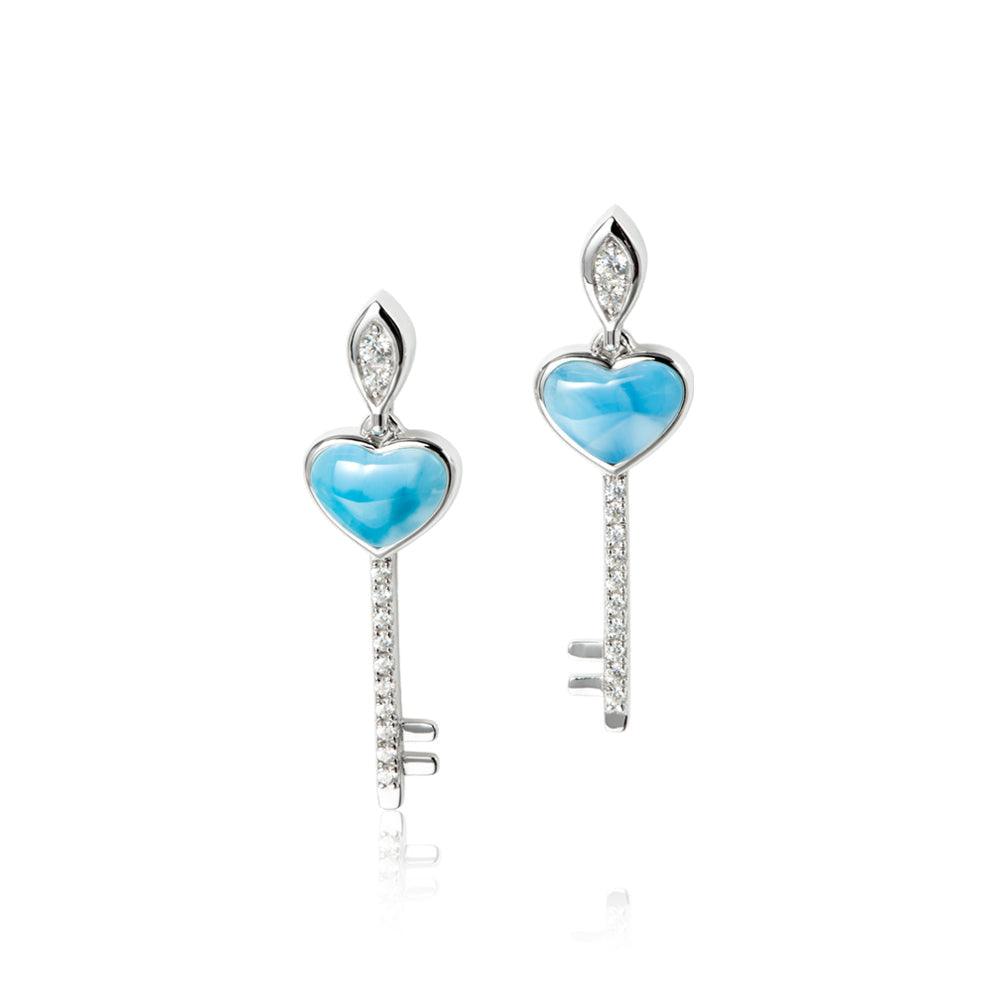 Larimar Heart Key Earrings Earrings Island by Koa Nani 