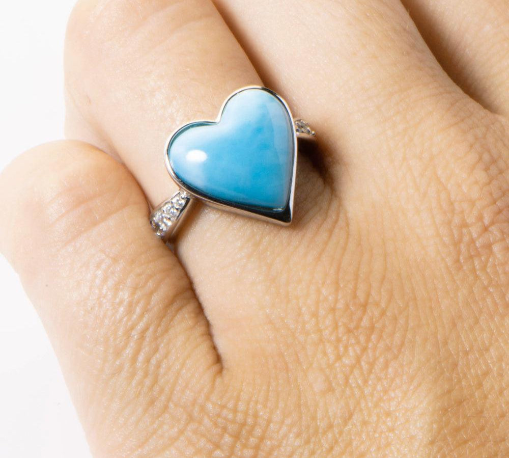 Larimar Heart Saturn Ring Ring Island by Koa Nani 