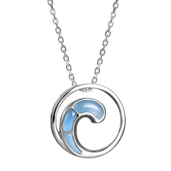 The picture shows a 925 sterling silver larimar high tide pendant.