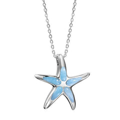 The picture shows a 925 sterling silver larimar starfish pendant.