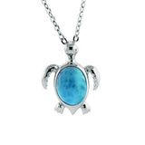 The picture shows a 925 sterling silver larimar sea turtle pendant.