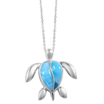 The picture shows a 925 sterling silver larimar sea turtle pendant.