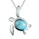 The picture shows a 925 sterling silver larimar sea turtle pendant.