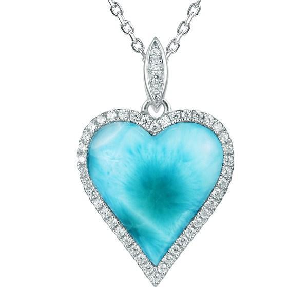 The picture show a 925 sterling silver larimar heart pendant with topaz.