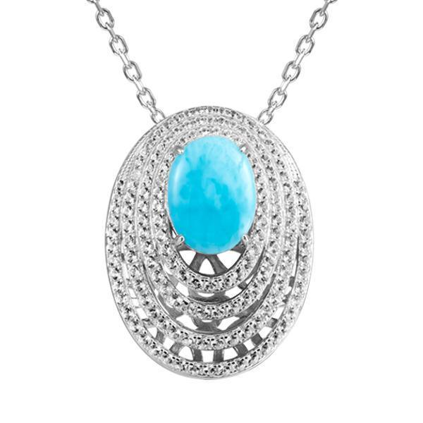 The picture shows a 925 sterling silver larimar and topaz pendant.