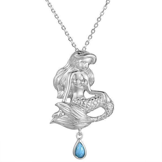 The picture shows a 925 sterling silver larimar little mermaid pendant.