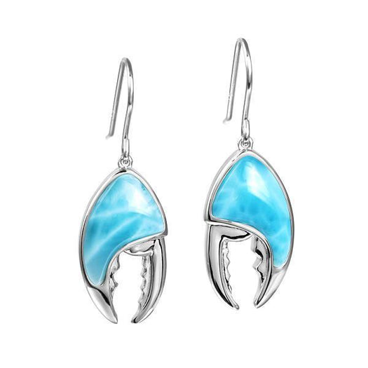 The picture shows a pair of 925 sterling silver larimar lobster hook earrings.