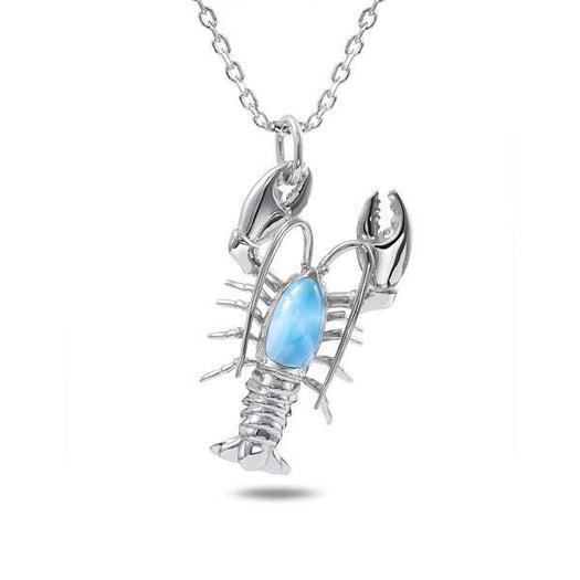The picture shows a 925 sterling silver larimar lobster pendant.