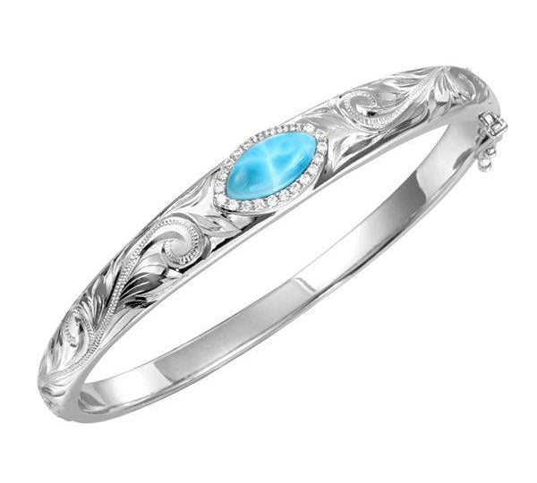 Larimar Mandorla Engraved Scroll Bangle Bangle Island by Koa Nani 