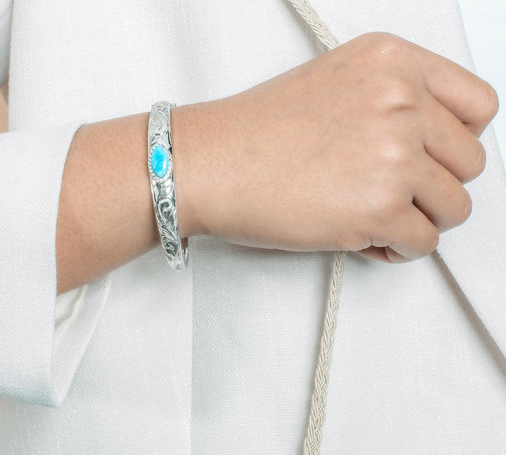 Larimar Mandorla Engraved Scroll Bangle Bangle Island by Koa Nani 