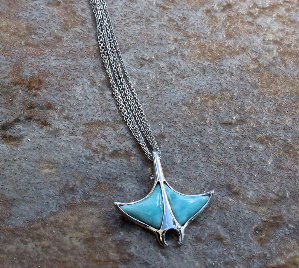 Larimar Manta Ray Hooked Tail Pendant Pendant Island by Koa Nani 