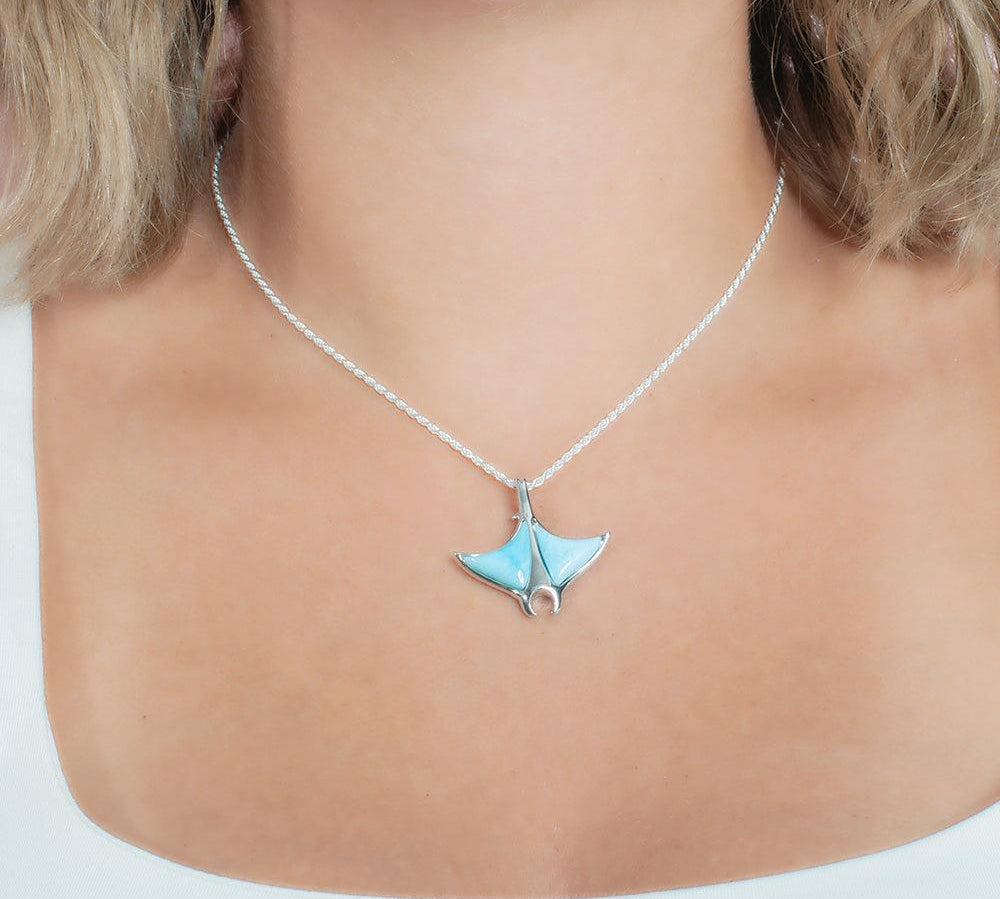 Larimar Manta Ray Hooked Tail Pendant Pendant Island by Koa Nani 