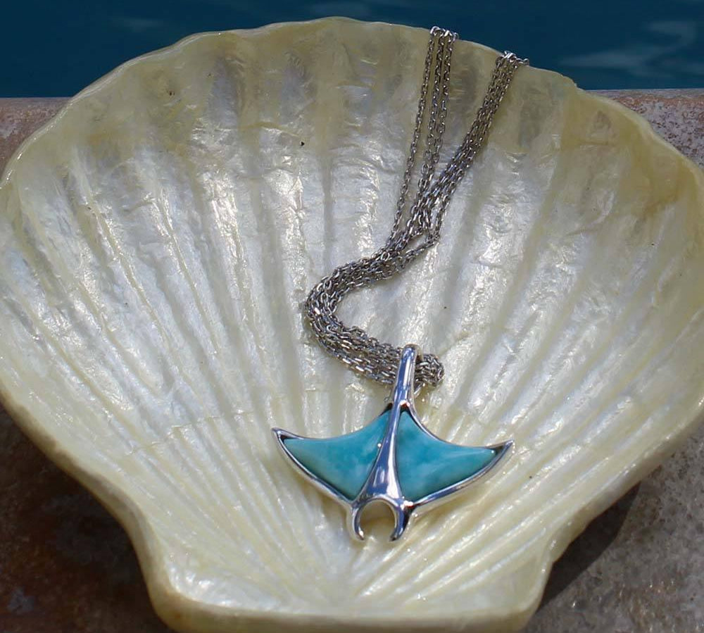 Larimar Manta Ray Hooked Tail Pendant Pendant Island by Koa Nani 
