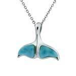 The picture shows a 925 sterling silver larimar whale tail pendant.