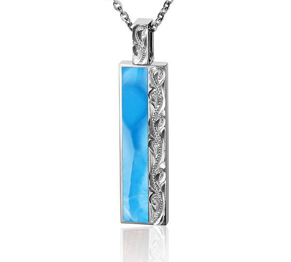 The picture shows a 925 sterling silver larimar bar pendant.