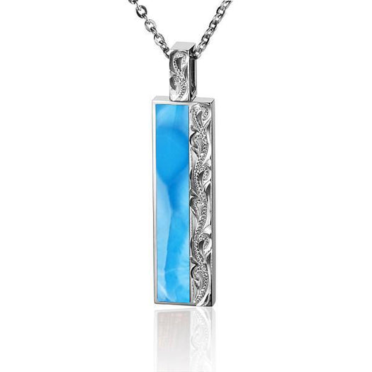 The picture shows a 925 sterling silver larimar bar pendant.