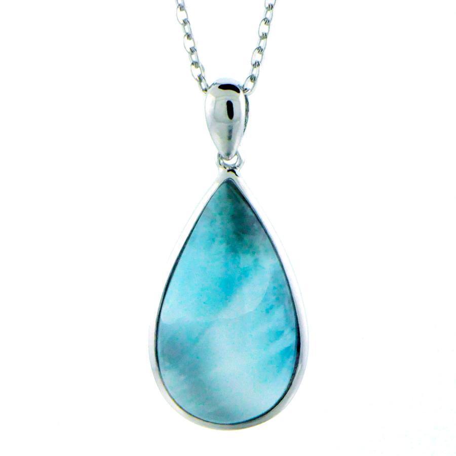 The picture shows a 925 sterling silver larimar teardrop pendant.