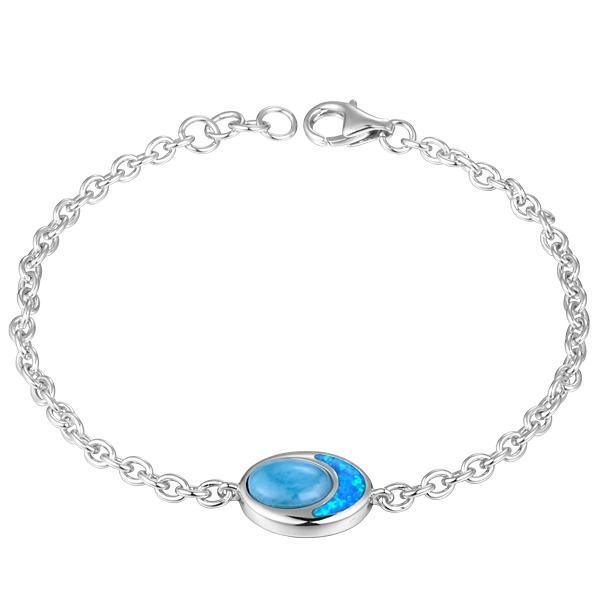 The picture shows a 925 sterling silver larimar and opalite oval bracelet.