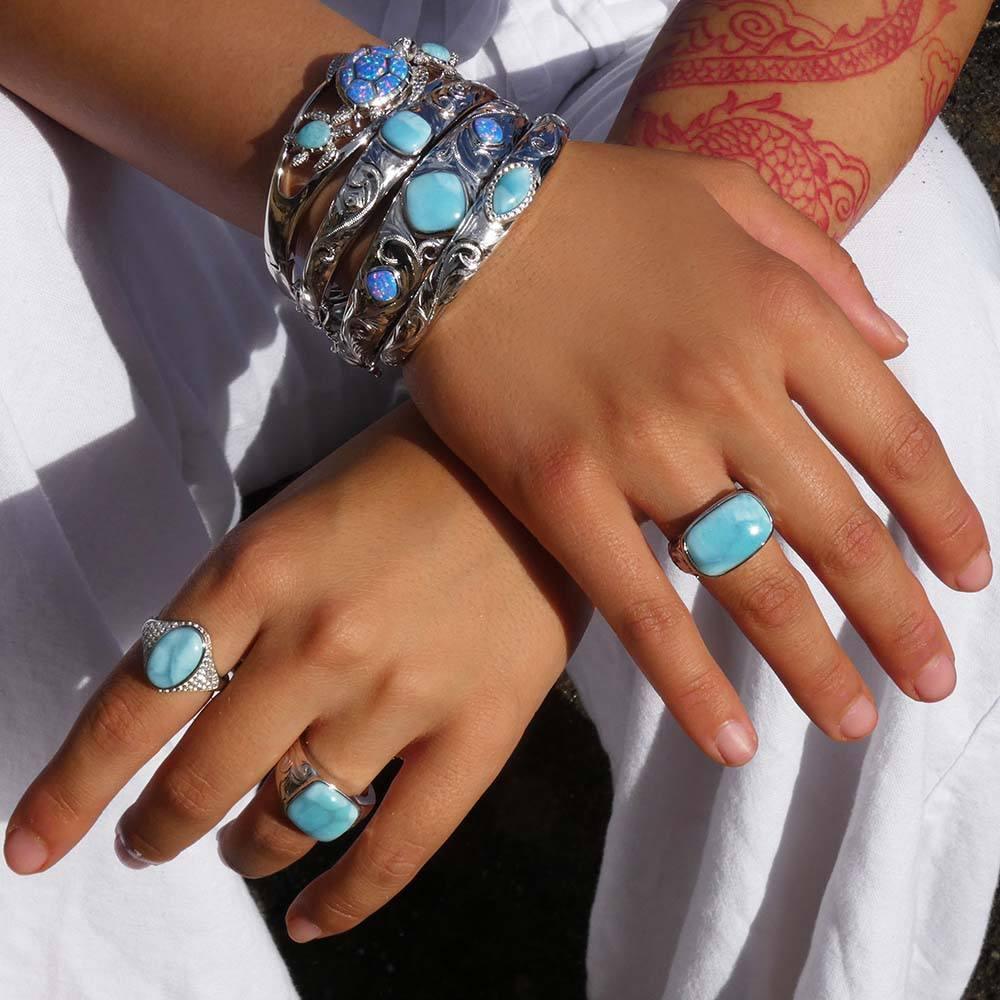 Larimar & Opalite Tide Pool Honu Bangle Bangle Island by Koa Nani 