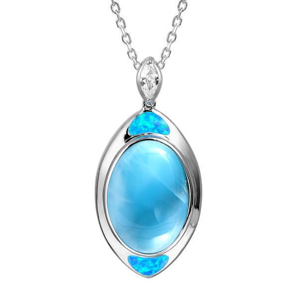 The picture shows a 925 sterling silver larimar oval pendant.