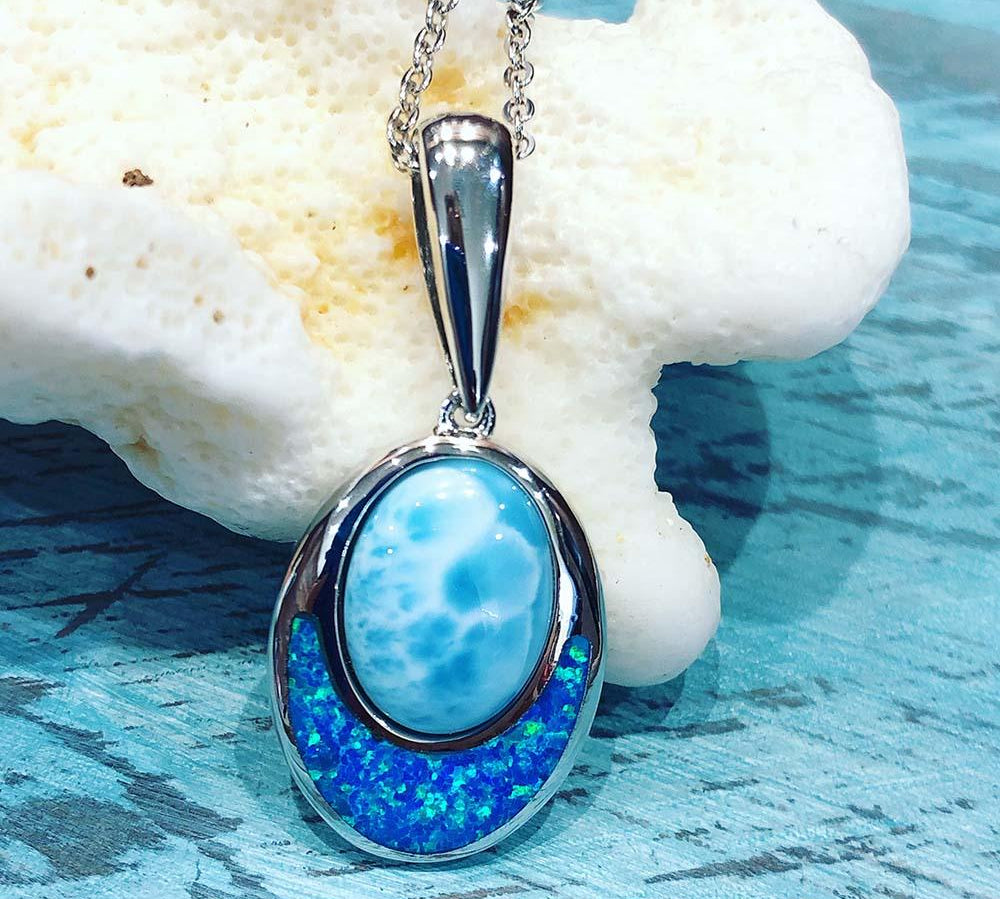 Larimar Oval Pendant with Opalite Pendant Island by Koa Nani 