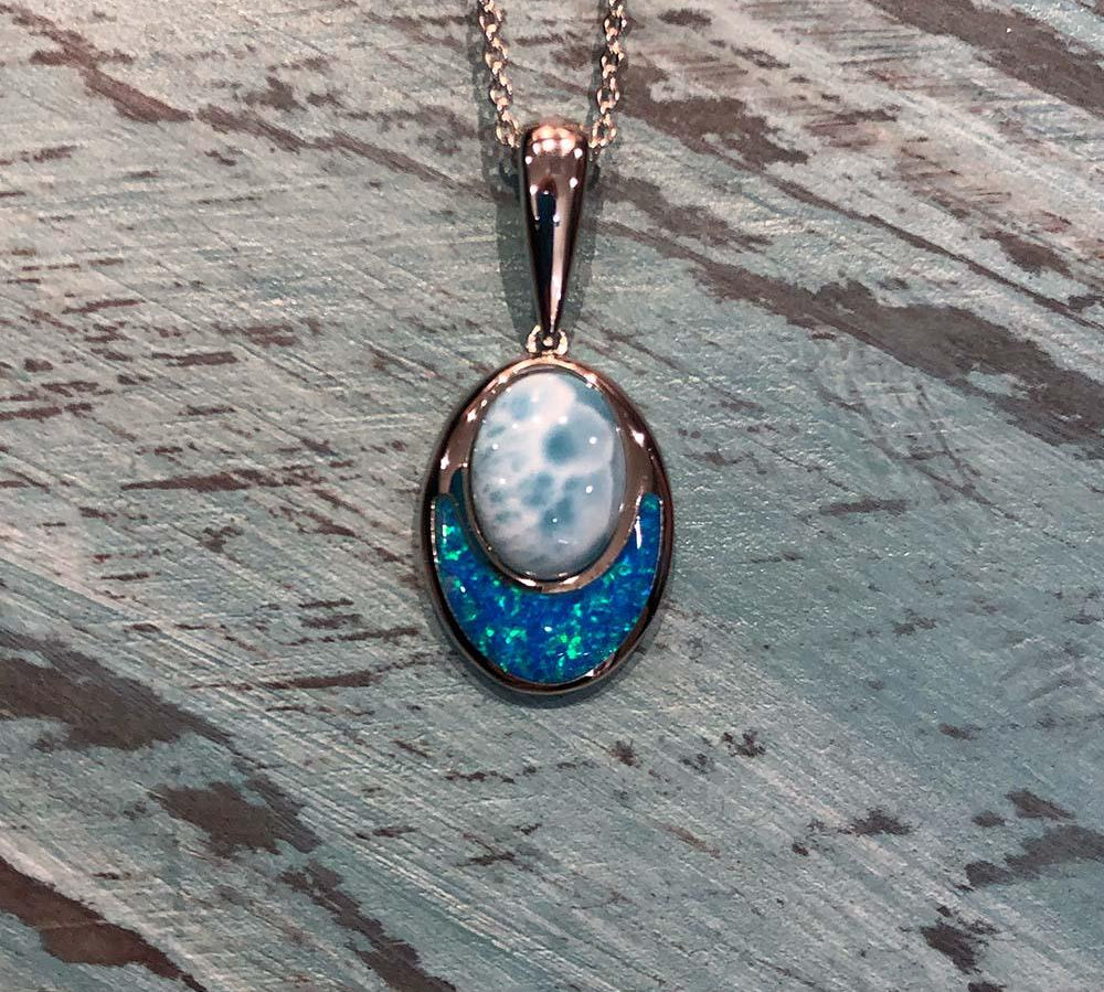 Larimar Oval Pendant with Opalite Pendant Island by Koa Nani 