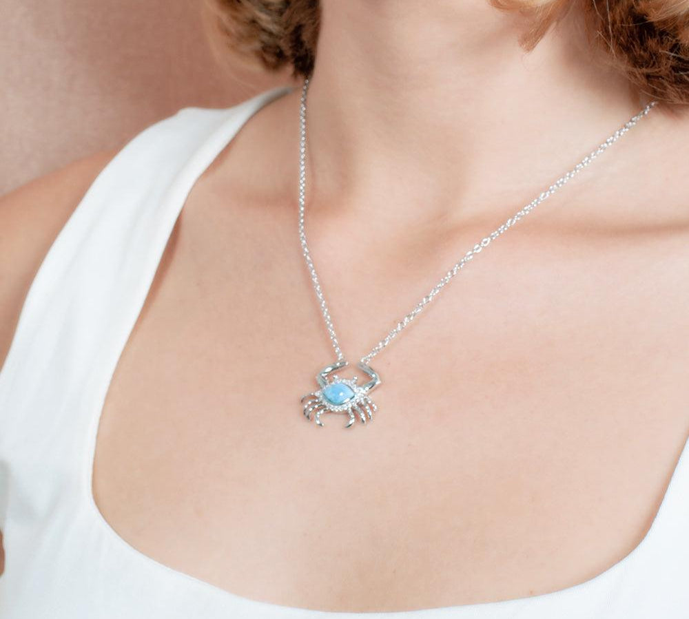 Larimar Pavè Blue Crab Necklace Necklace Island by Koa Nani 