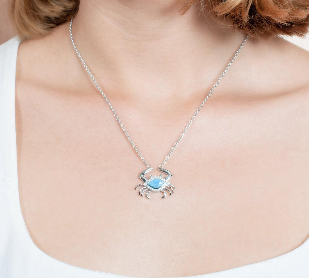 Larimar Pavè Blue Crab Necklace Necklace Island by Koa Nani 