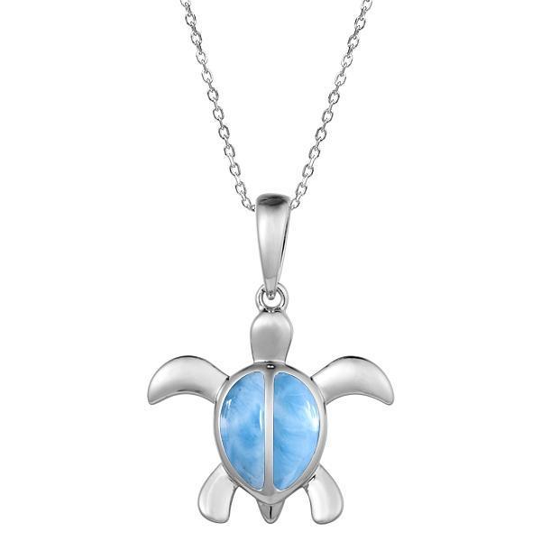The picture shows a 925 sterling silver larimar sea turtle pendant.