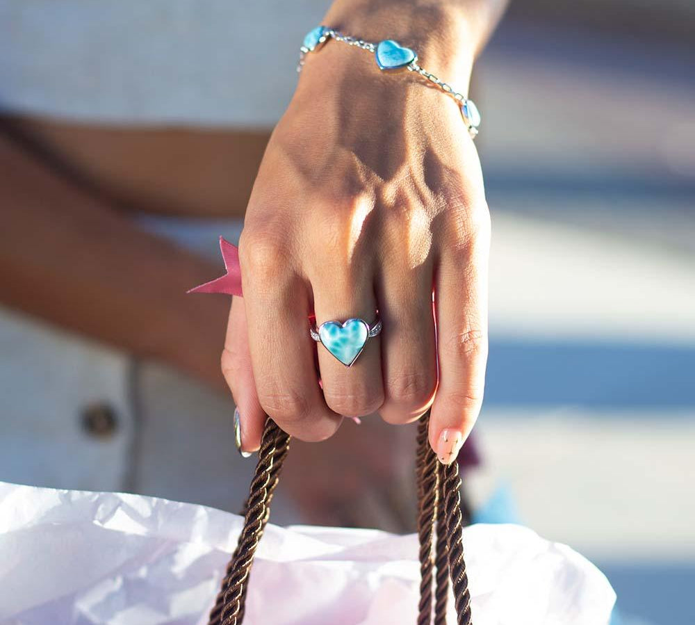 Larimar Pu'uwai Heart Azul Ring Ring Island by Koa Nani 