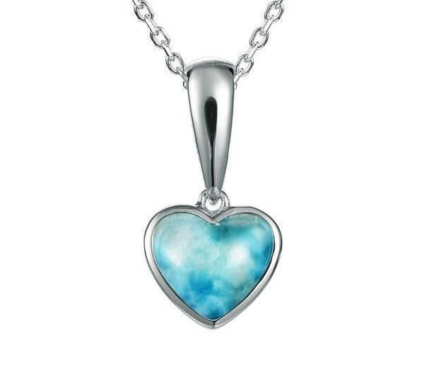 The picture shows a 925 sterling silver larimar heart pendant.