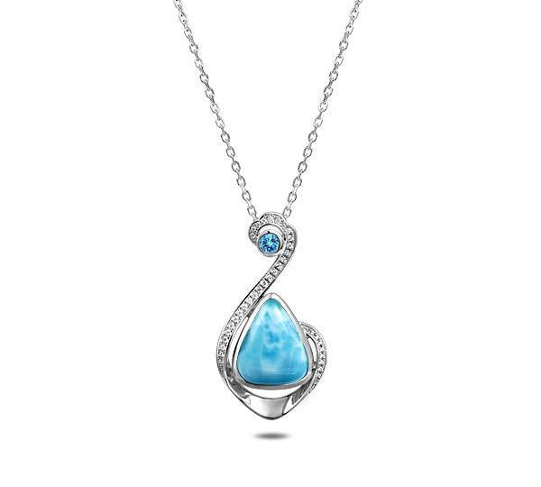 The picture shows a 925 sterling silver larimar reuleaux wave pendant.