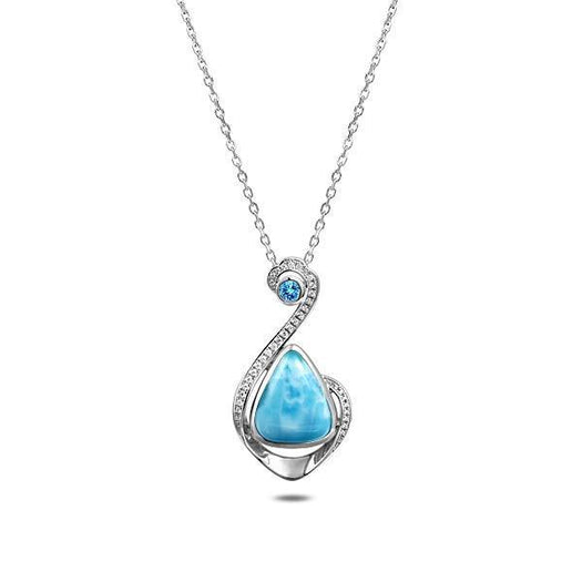The picture shows a 925 sterling silver larimar reuleaux wave pendant.