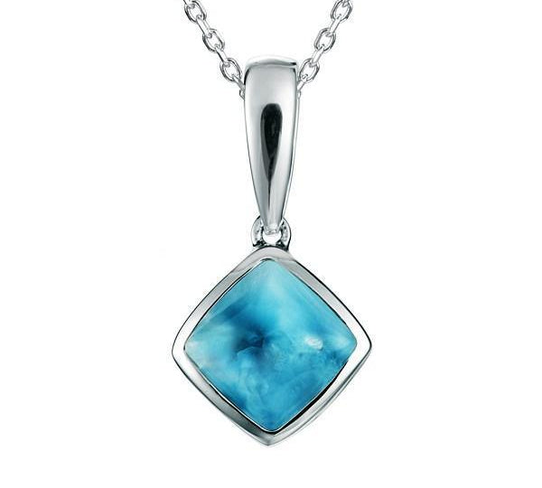 The picture shows a 925 sterling silver larimar rhombus pendant.