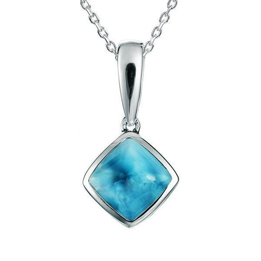 The picture shows a 925 sterling silver larimar rhombus pendant.