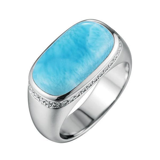 The picture shows a 925 sterling silver larimar oval ring with topaz.