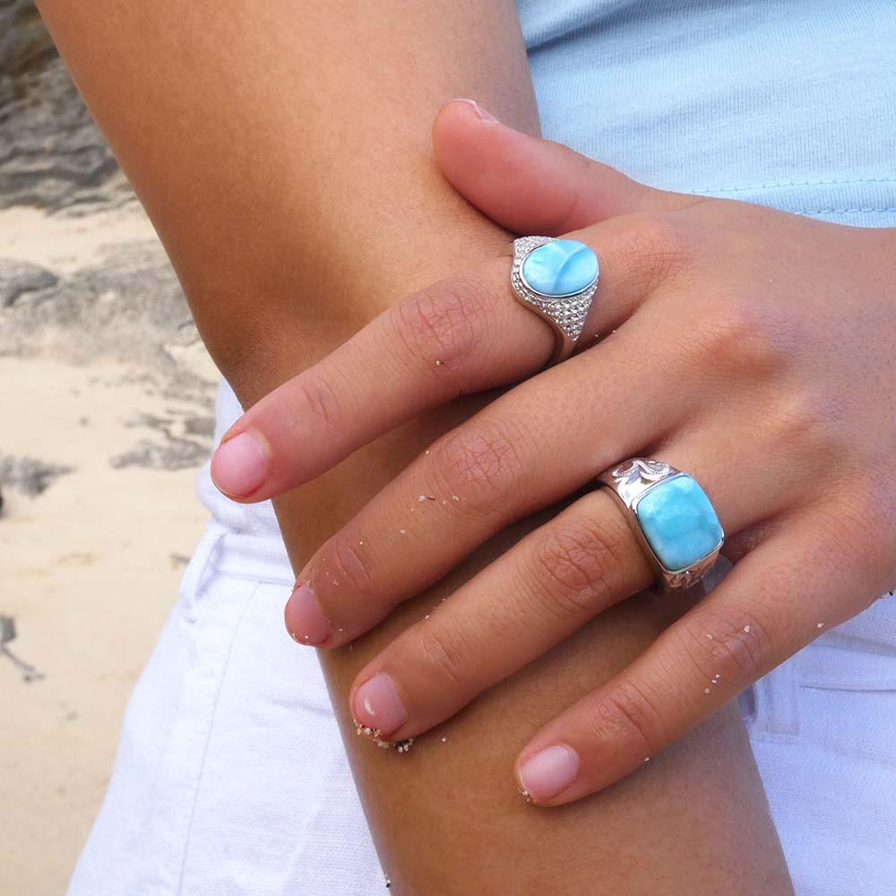 Larimar Sea Salt Ring with Engravings Ring Island by Koa Nani 