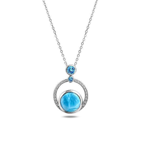 The picture shows a 925 sterling silver larimar solar pendant.
