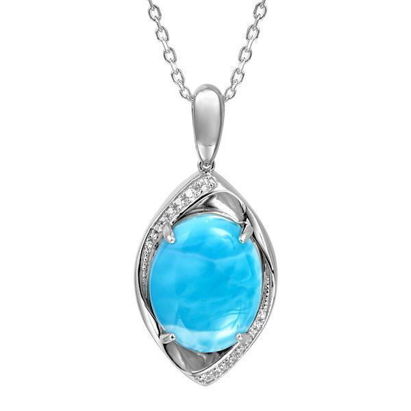 The picture shows a 925 sterling silver larimar sparkling eye pendant.