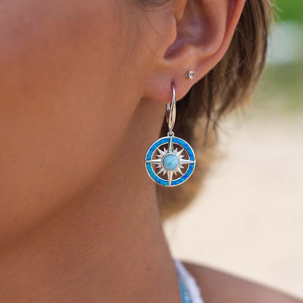 Larimar Starburst Compass Earrings with Opalite Earrings Island by Koa Nani 