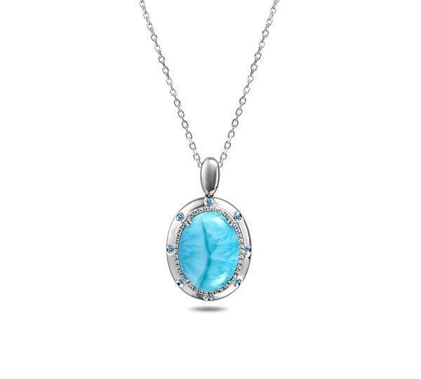 The picture shows a 925 sterling silver larimar stars align pendant.