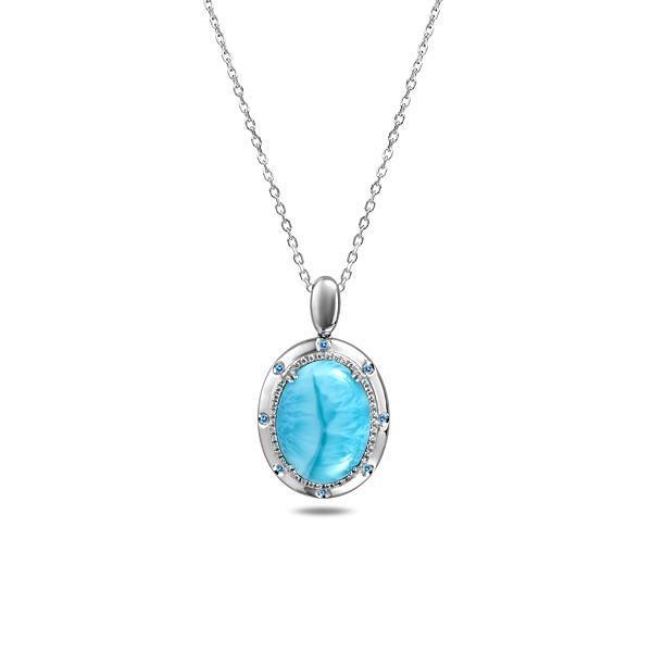 The picture shows a 925 sterling silver larimar stars align pendant.