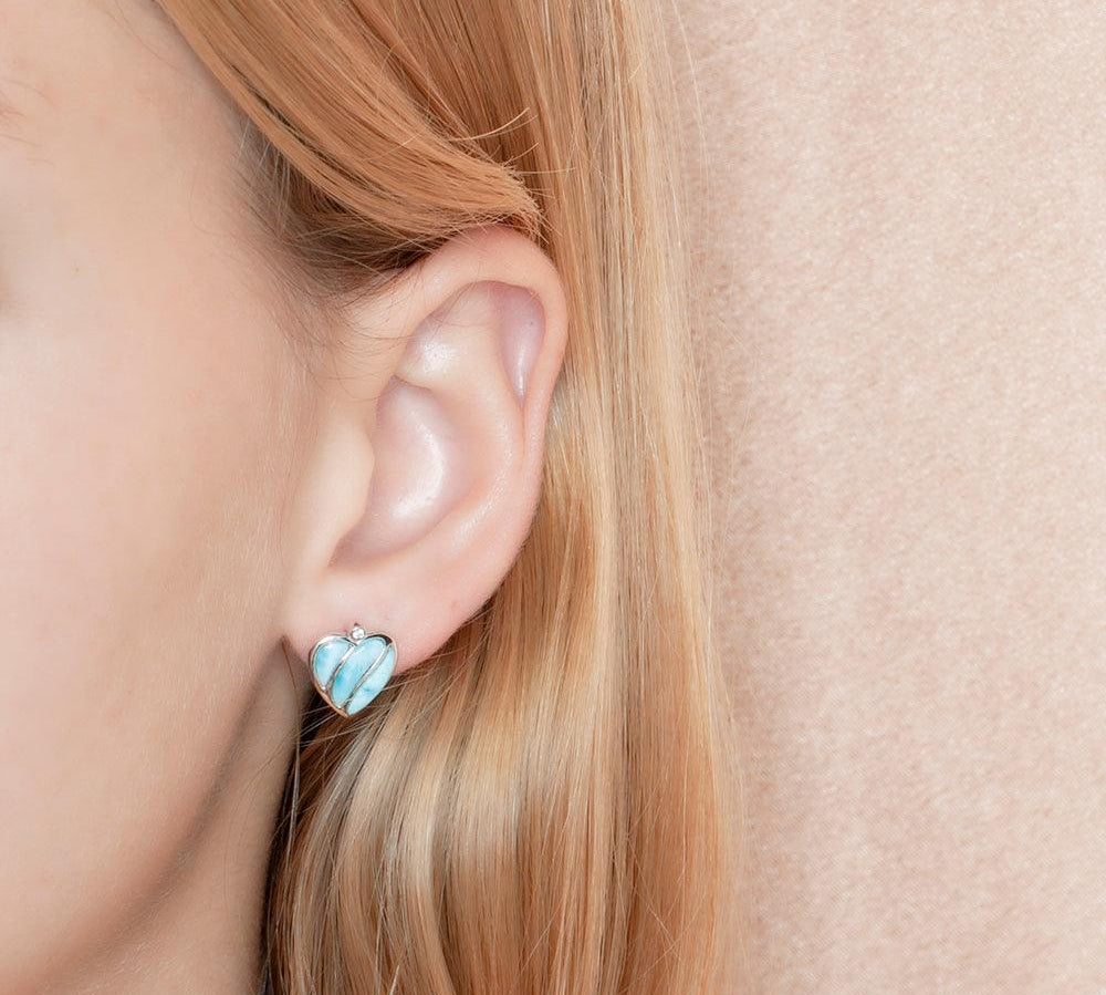 Larimar Striped Heart Stud Earrings Earrings Island by Koa Nani 