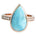 This picture shows a 14K rose gold larimar teardrop ring with a diamond band.